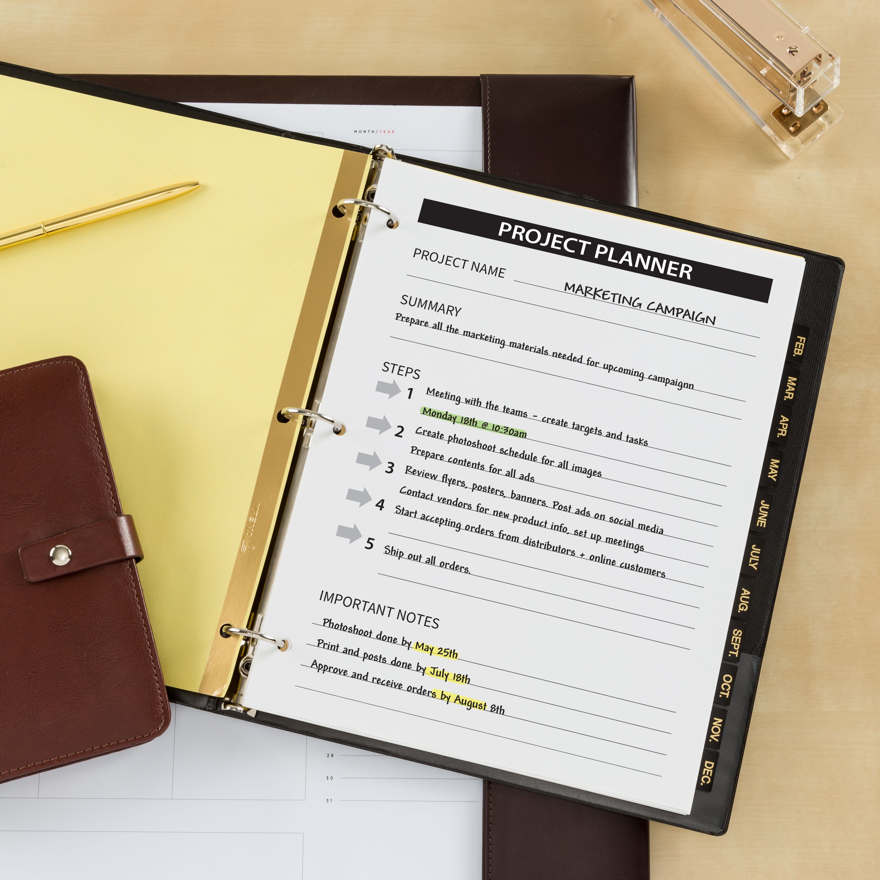 【希少】Esselte Acrippa バインダー ブラック ゴールド Jan-Dec Pre-Printed Leather Style Dividers 26180 | Avery